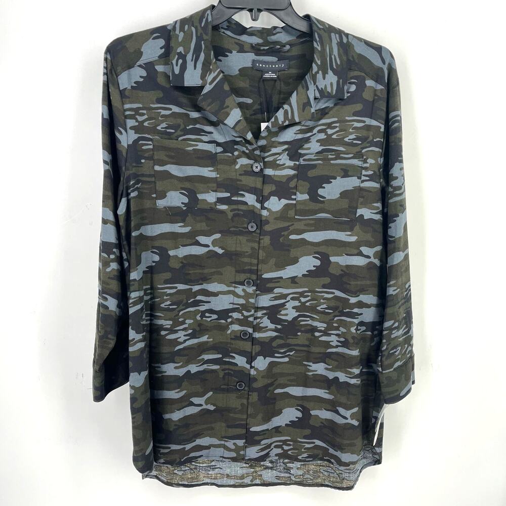 Sanctuary Camo Print Longer Length Tunic Top Shirt Womens Size Medium